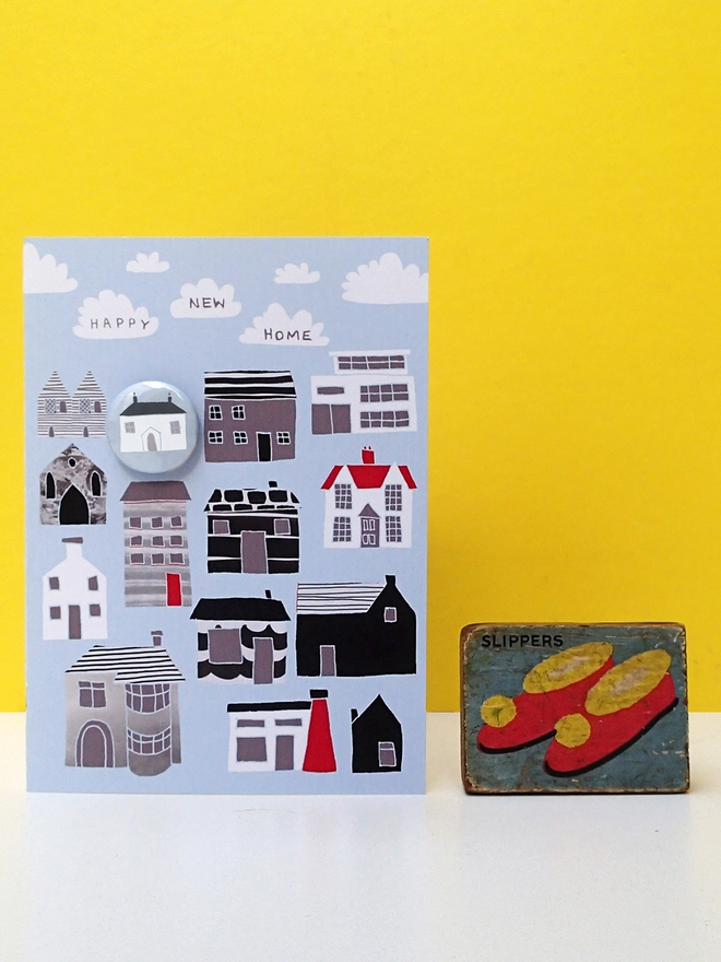 New Home greeting card with badge
