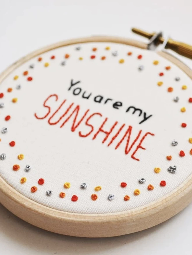 Hand Embroidery Hoop Art  'You are my sunshine' 