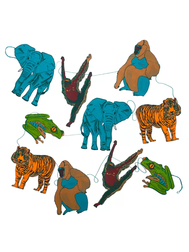 Cut-out of jungle animals - frogs, monkey, gorillas, elephants and tigers