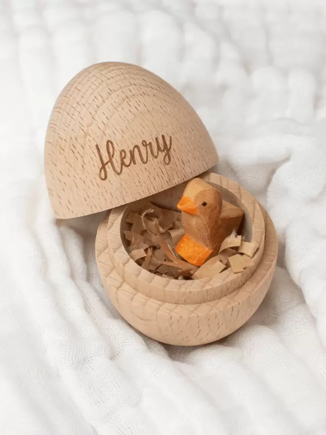Wooden Hollow Egg engraved with the name Henry