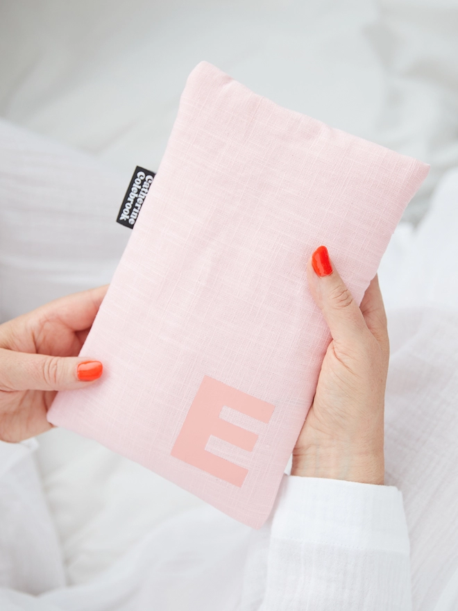 Pink linen cute hot water bottle with salmon pink letter