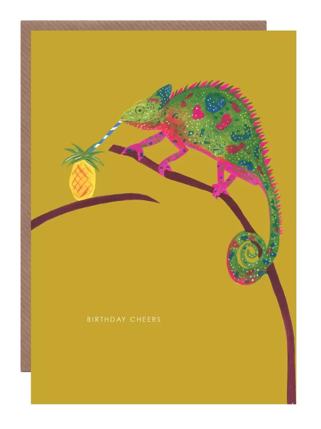 Chameleon Cheers Birthday Card