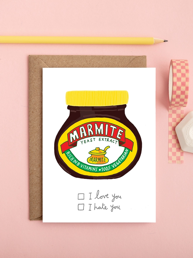 funny love or valentines card featuring a pot of marmite
