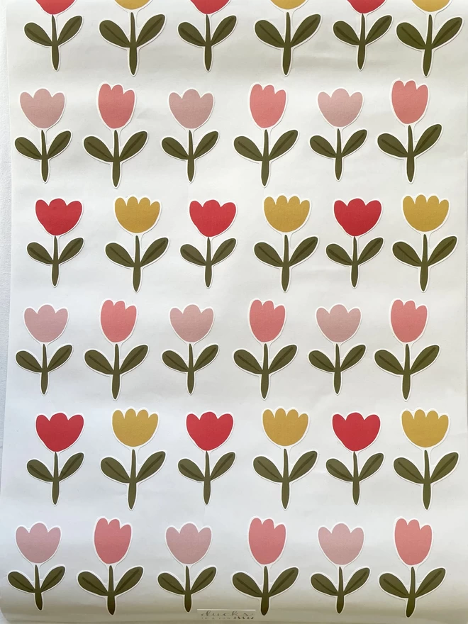 36 Spring Red, Yellow, Pink Kids Tulip Wall Stickers Full Sheet