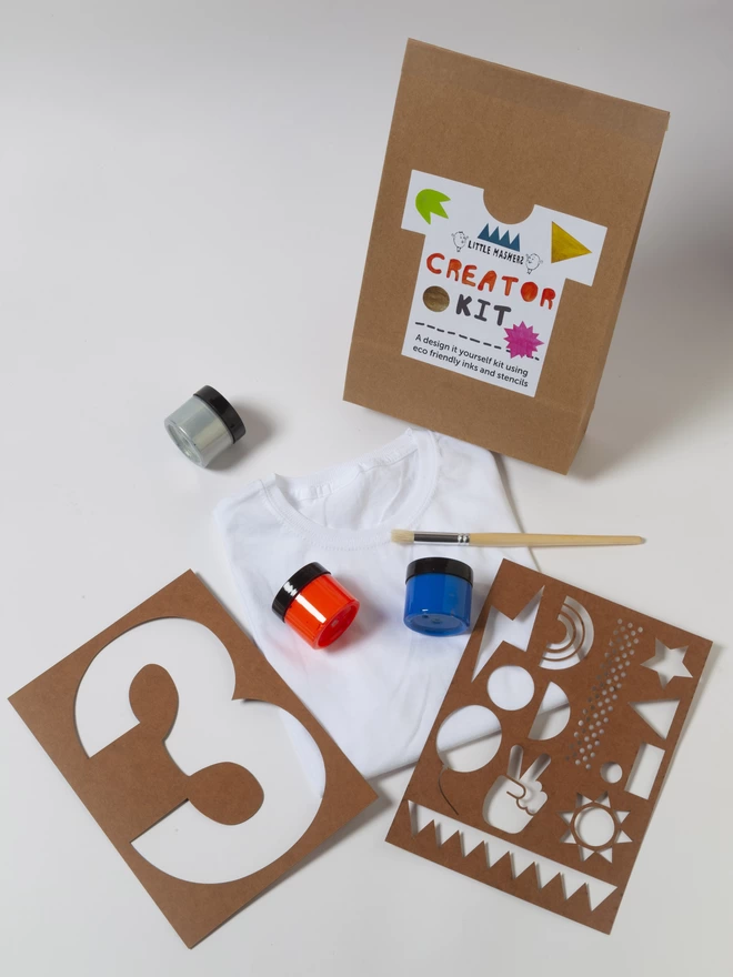 Creative kit with number three stencil and inks