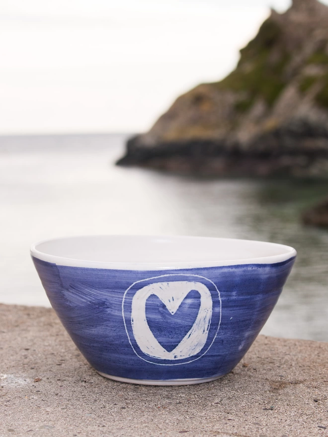blue and white heart bowl 