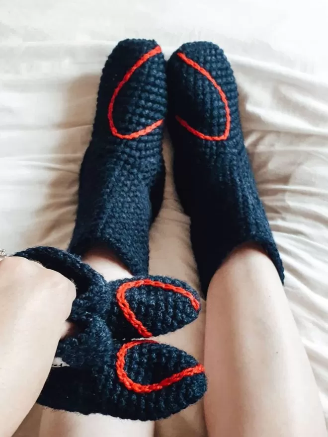 Mummy and me crocheted heart slipper socks knitted