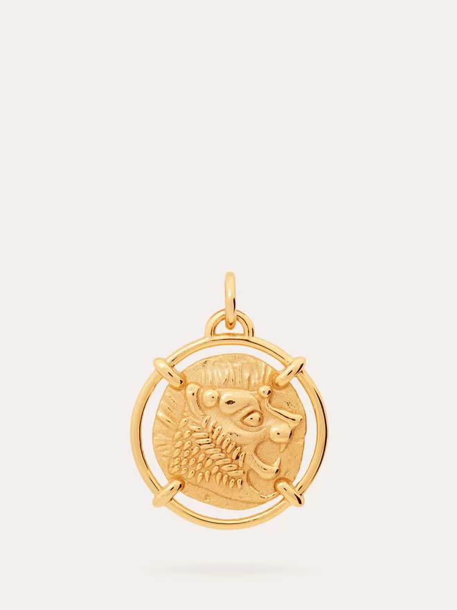 front view of a Nemean Lion gold coin Medallion.
