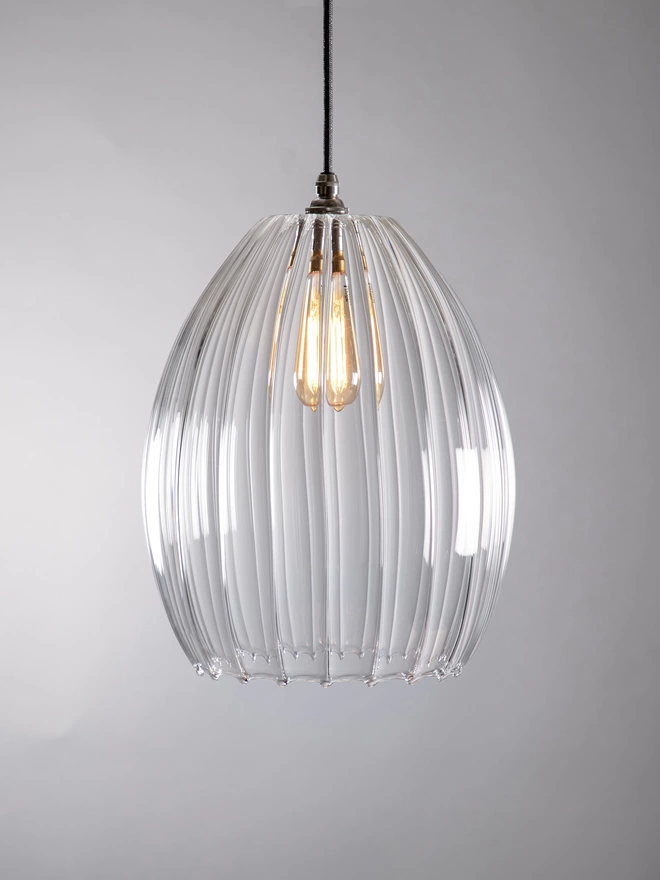 Extra Large Handblown Clear Ribbed pendant Light 