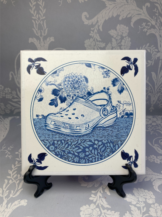 Hand Printed Delft Style Croc Tile