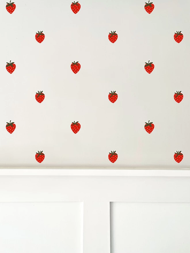 Strawberry wall stickers on Cornforth White wall above White wall panelling