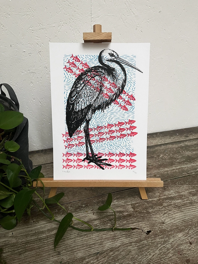 Stork By The River - Screen Printed Poster - lifestyle shot