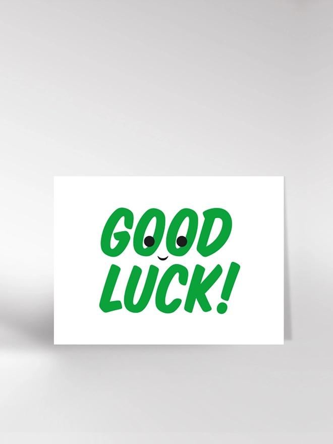Typographic Good Luck card with face