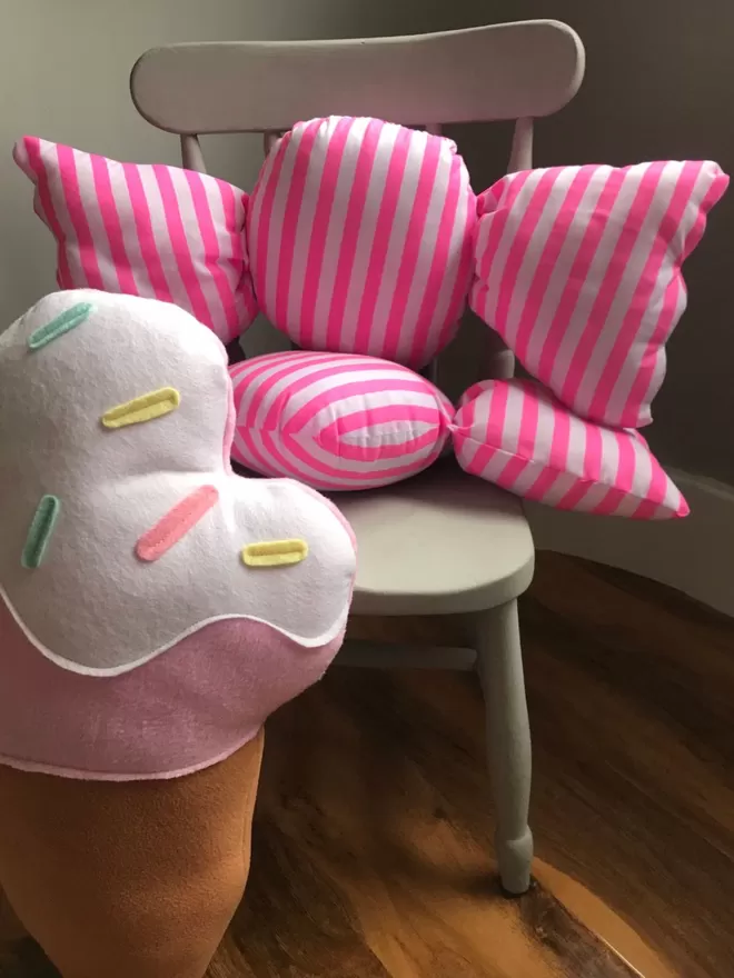 Pink Candy Sweet Cushion Pillow with Ice Cream Cushion