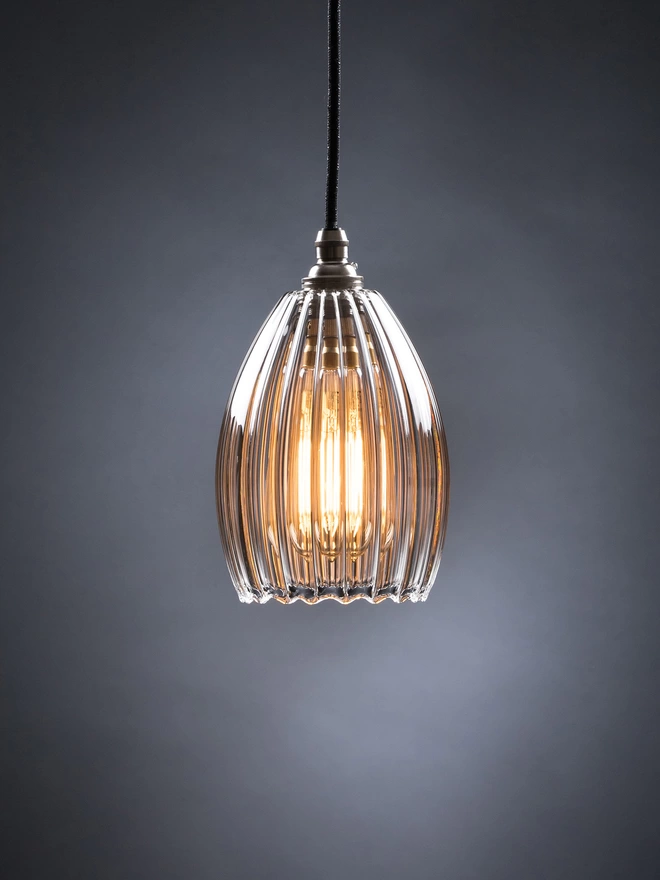 Small Handblown Clear ribbed Glass Small Molly Pendant Light