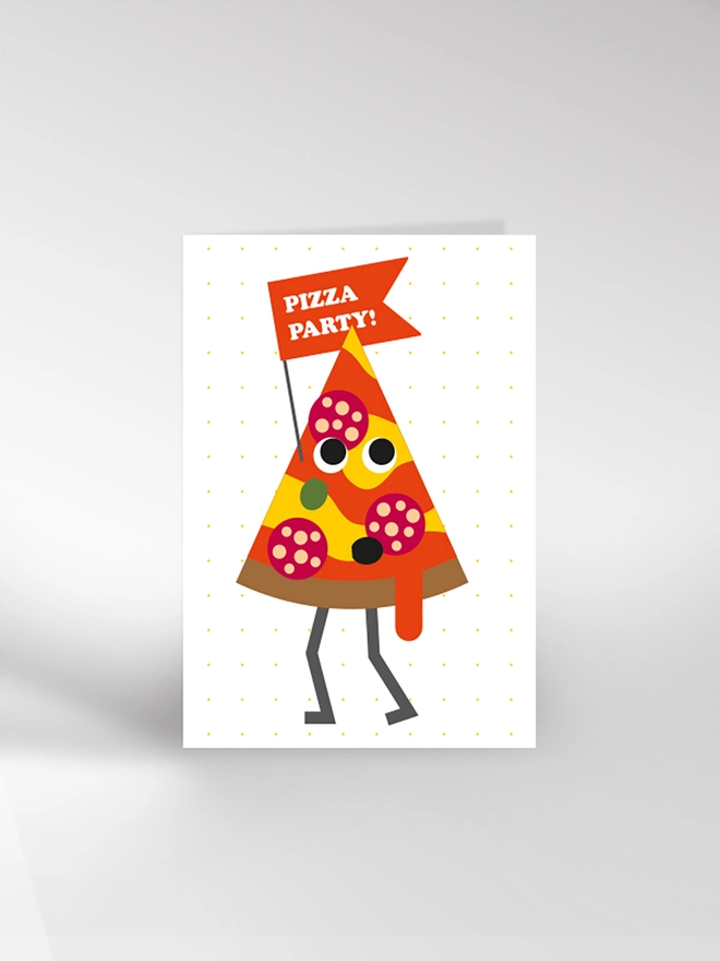 Birthday card featuring pizza character