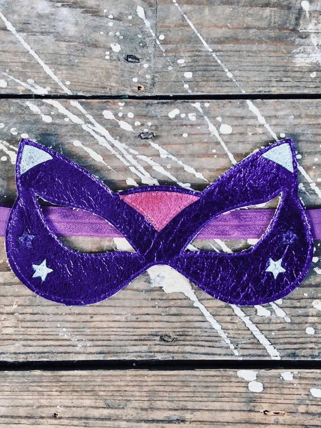 purple metallic leather cat superhero mask