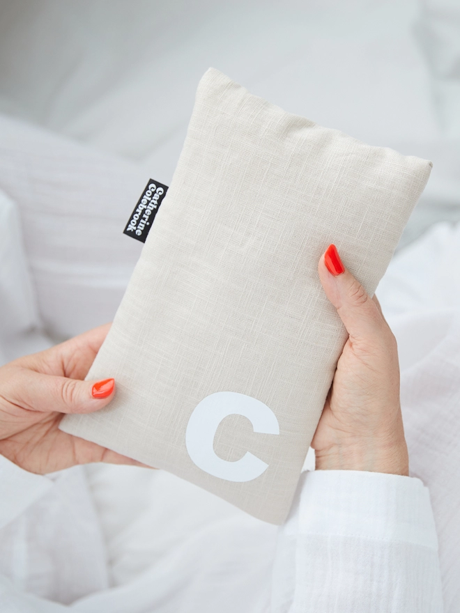 Natural linen cute hot water bottle with white letter