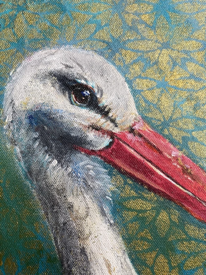 White stork painting in detail