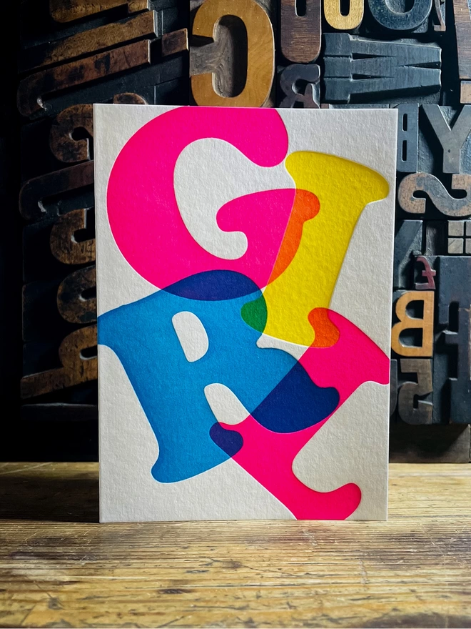 G-I-R-L | Vibrant Typographic Baby Girl Letterpress Card