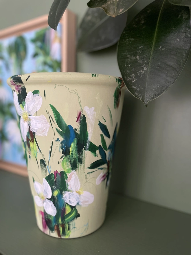 Pale Green Hand Painted Tall Vase