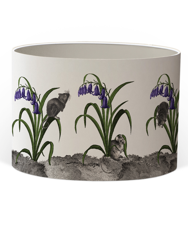 Mountain & Molehill - Mice in Bluebells lampshade with White inner Cut Out