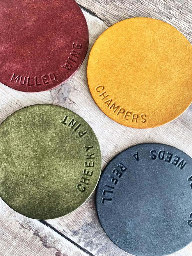 Selection of hand stamped leather coasters