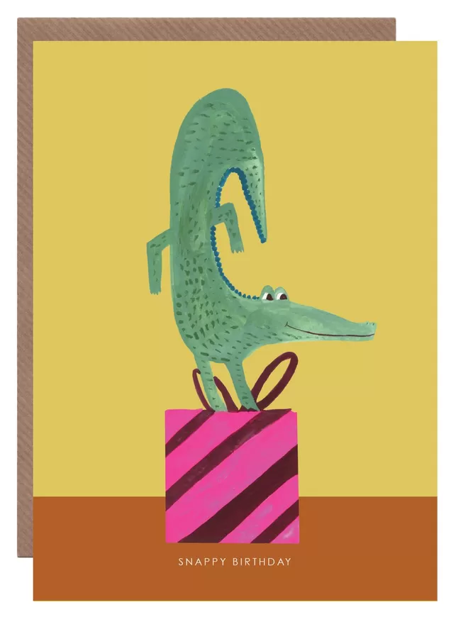 Dancing Croc On Present Birthday Card