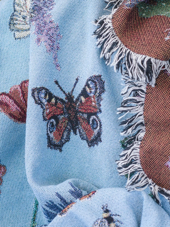 blanket, wrap, sofa throw, bed cover, table throw, picnic or yoga tapestry, butterflies
