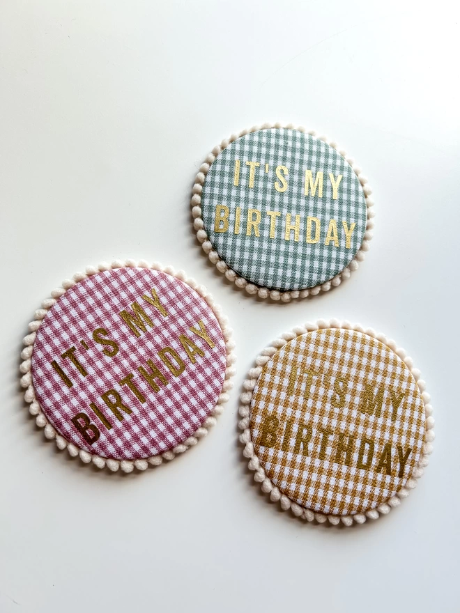 Pink, Green and Yellow Gingham Check Badges