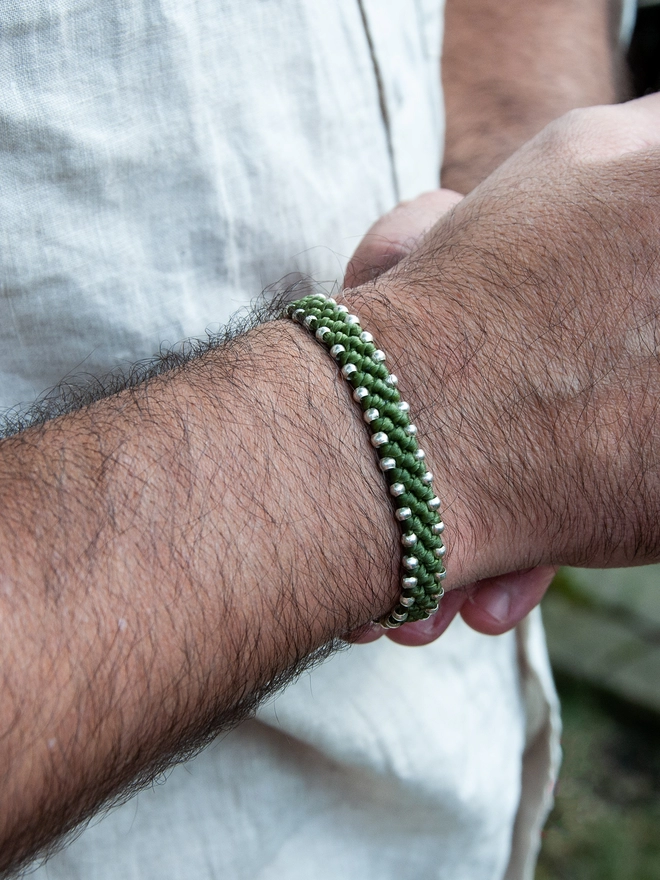 men rope bracelet in green colour