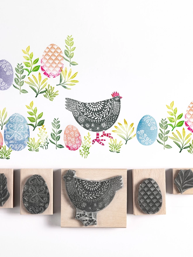 Easter Hen and Easter egg stamps