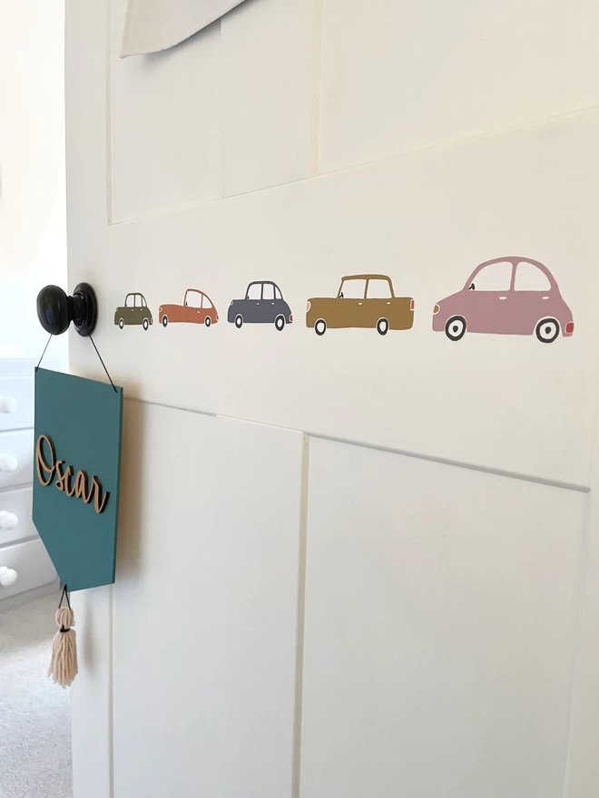 Retro car wall stickers on kids bedroom door