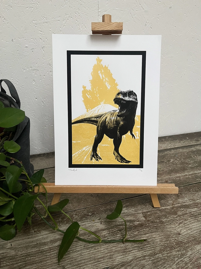 T Rex (Medium Gold) – Screen Printed Dinosaur Poster - lifestyle shot