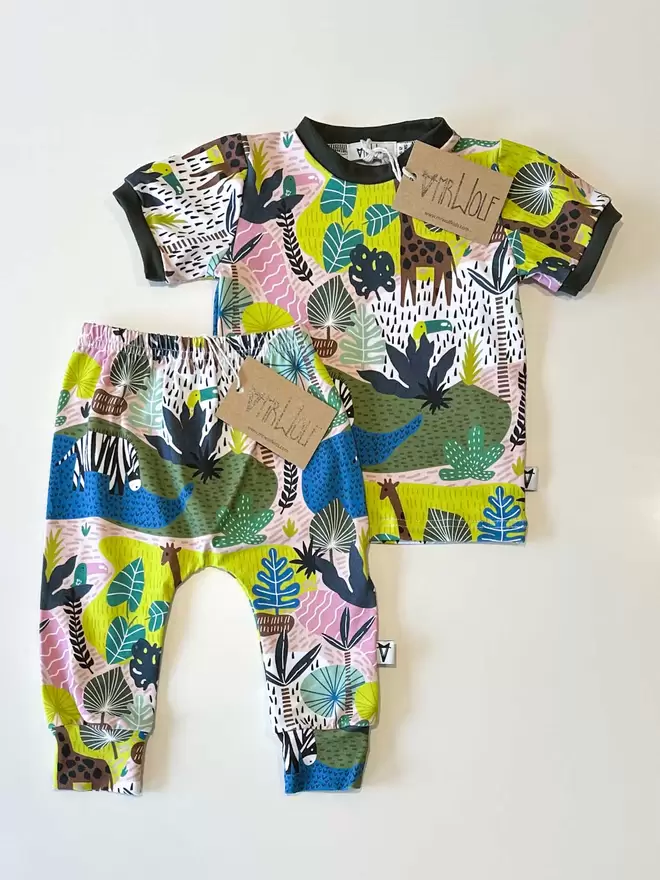 baby clothing in jungle animal print