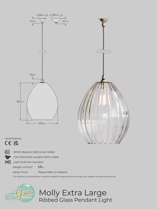 Extra Large Molly Pendant Light Specification Sheet