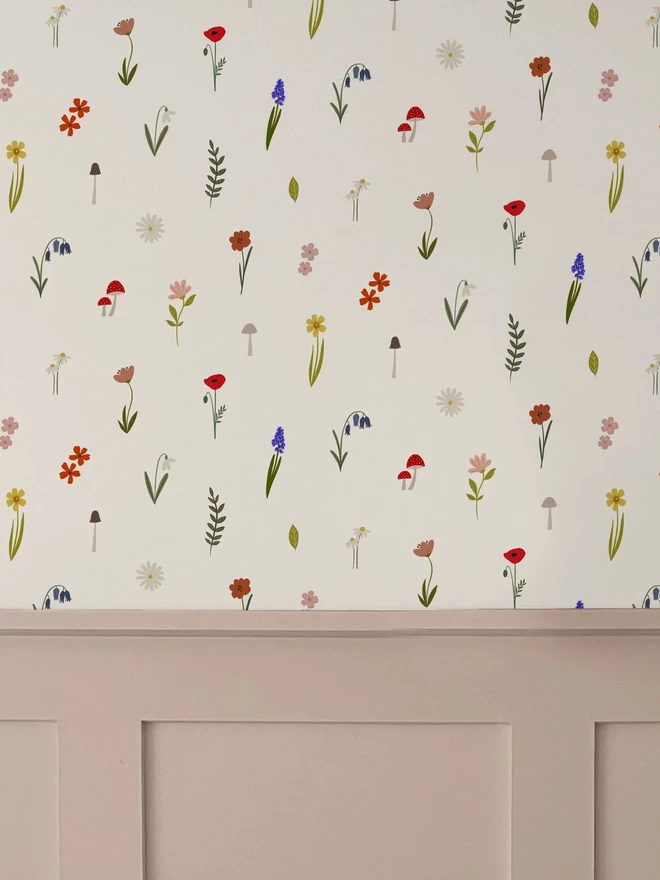 Forest Flowers Wallpaper Pink Wall Panelling