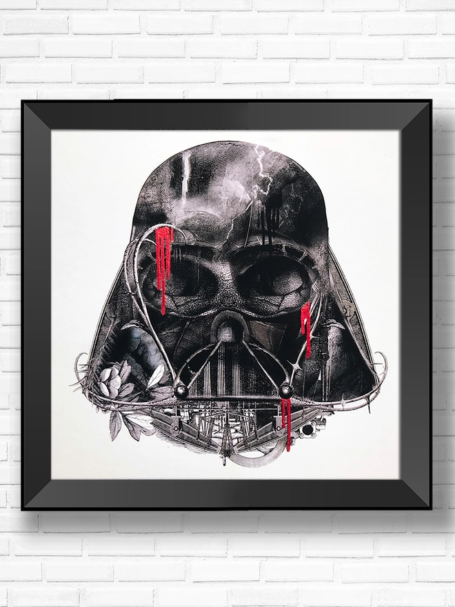 Limited edition Vader Starwars print, hand finished with red foil. 