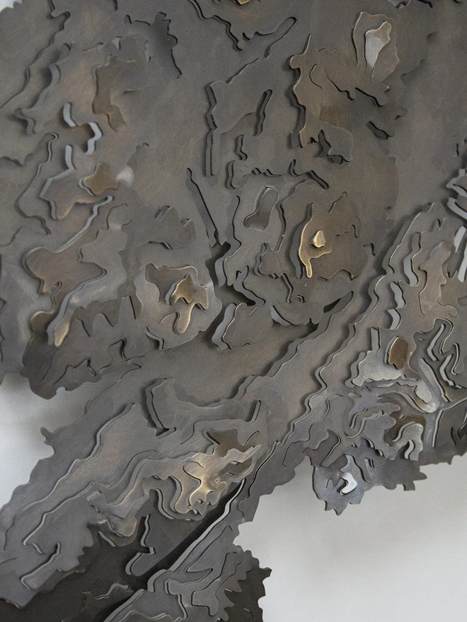Close up of the Snowdonia National Park contour map wall piece