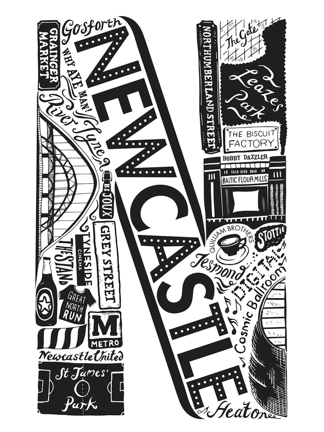 Newcastle letter N black and white poster