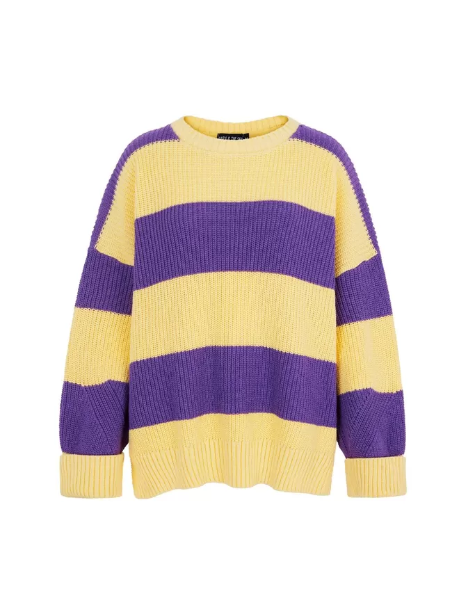 Rhiannon Recycled Cotton Mix Chunky Stripe Jumper - Purple - Cut Out