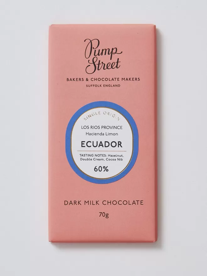 Front of Pump Street Chocolate Ecuador Dark Milk 60% Chocolate Bar
